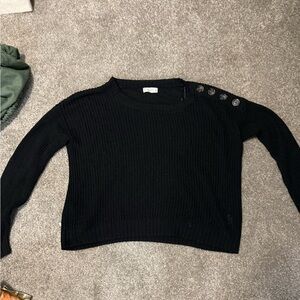 Pink Rose Black Sweater with Button Accents